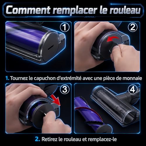 Tête de brosse motorisée pour Dyson V7 V8 V10 V11 V15 & SV10 SV11 SV12 SV14 SV17 SV22 SV28 SV47, Rouleau à libération rapide pour sols durs et tapis, avec verrouillage de gâchette