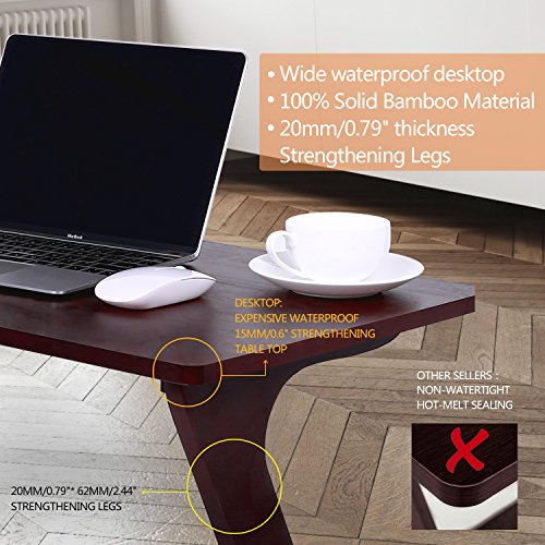 Homevol Bamboo Snack Table Sofa Couch Coffee End Table Bed Side Table Laptop Desk Modern Furniture for Home Office, Walnut Color
