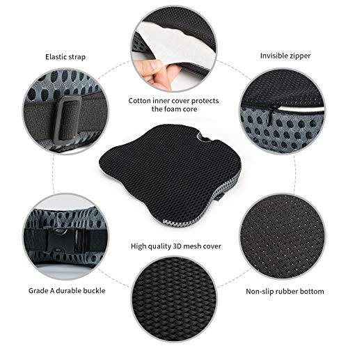 Dreamer Car Seat Cushion Seat Pad with Strap -Memory Foam Car Cushion for Driving-Orthopedic Support and Pain Relief for Tailbone, Coccyx and Hips (Black)
