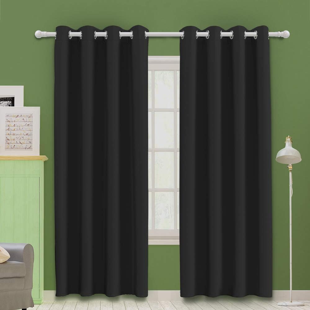 MOOORE Black Bedroom Blackout Curtains, Eyelet Ring Top Thermal