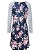 Liebeye Women Floral Print Stripe Long Sleeve Casual T-shirt Dress Blue-Rose XL