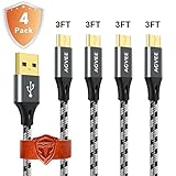 3A Current Fast Heavy Duty Micro USB Cable [4 Pack 3ft] Gray Metal Nylon Braided Durable Charger Cord Agvee Android Charging Cable for Samsung Galaxy S7 S6 S5 Note 5 J7, PS4 [Safe, in-case]