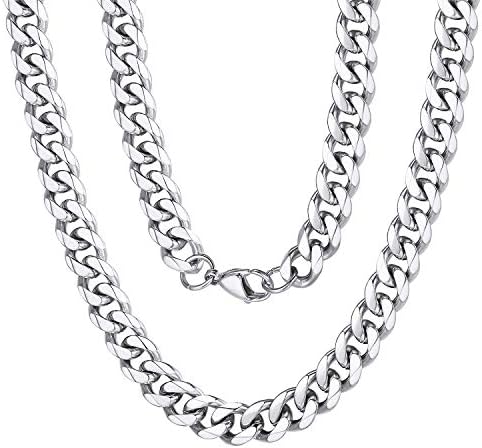 3/6/9/12mm Mens Sturdy Cuban Link Chain Necklace for Men Women,14/18/22/24/26/28/30 inch, 316L Stainless Steel/Gold Plated/Gun Plated