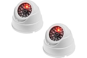 JZK 2 Dummy Fake Surveillance Security CCTV Dome Camera with LED Blinking Real Imitation for Home Security, White