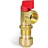 HIGHCRAFT 1/4 Turn Washing Machine Replacement Valve, 1/2" Push-Fit Inlet x 3/4" MHT Outlet, Brass, Red for Hot Water Supply