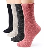 MIRMARU M-103-Women's Winter 4 Pairs Wool Blend Crew Socks Collection(Pink,Beige,Charcoal,Navy)