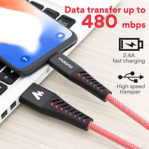 Maono UC201R-P3 Micro USB Fast Charging Cable, with High Speed Data Syncs for Android, 0.5m+1.5m+2m, Red, Pack of 3