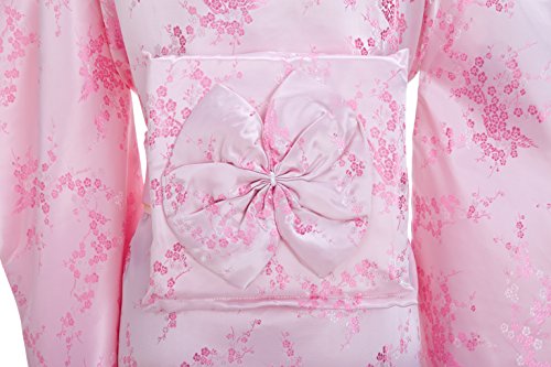Old-to-new Women's Traditional Japanese Brocade Kimono Robe Floral Print Pink - Thumbnail 3