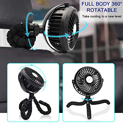 Ventilador USB, mini Ventilador, Ventilador de Mesa silencioso, Batería recargable, Ventilador camper con Trípode flexible, 12 LED, Ventilador de Mano, Ventilador pilas pequeño para Oficina,Cochecito