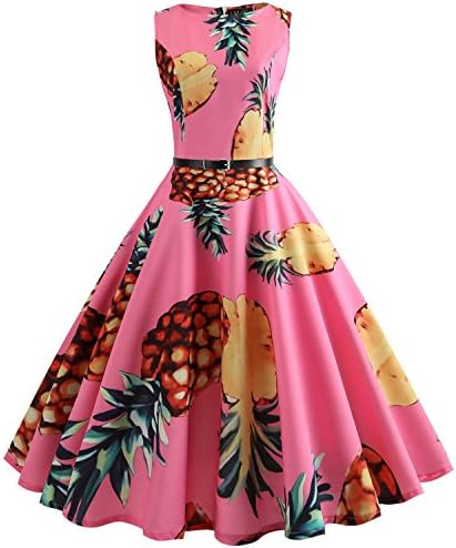 MERRYA Women's Vintage Floral Pineapple Print Cocktail Summer Swing Party Dress
