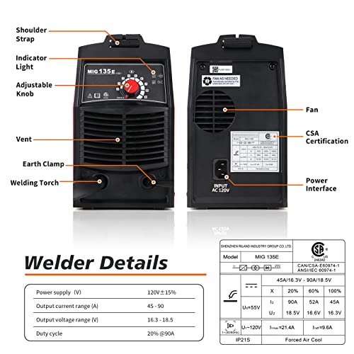 OPTICO MIG 135E Welder Machine, 110/120V IGBT Welding Machine, Gasless Flux Cored Welder
