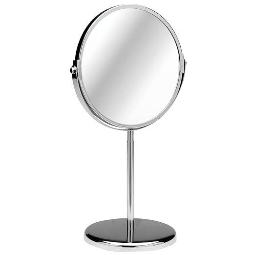 NEW Shaving Mirror Chrome Free Standing Round Shape With Magnifying