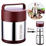 Vacuum Insulated Lunch Box Food Carrier Bento Box Thermal Insulating Stainless Steel Lunch Containers Hold Warm for 12 Hours with Folding Spoon, 1.6L