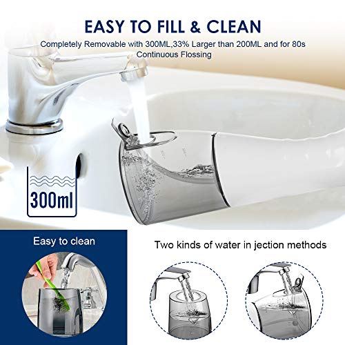 Cordless Water Flosser Foshine USB Rechargeable Oral Irrigator IPX7 Waterproof 3 Modes Water Dental Flosser with 300ml Water Reservoir and 3 Jet Tips for Brace and Teeth Whitening