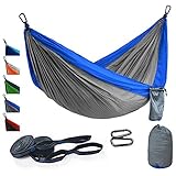 Camping Hammock Portable Lightweight Parachute Single & Double Outdoor Premium Hammock with Tree Straps Up 650 lbs, Multifunctional Hammocks for Backpacking, Hiking, Travel, Beach, Yard