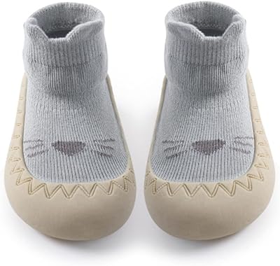 Exemaba Toddler Sock Shoes Baby First Walking Shoes Blue Cat 6-12M