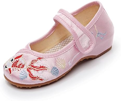 YIBLBOX Girls Chinese Traditional Goldfish Embroidered Shoes Dancing Ballet Casual Loafers Oxfords Sole