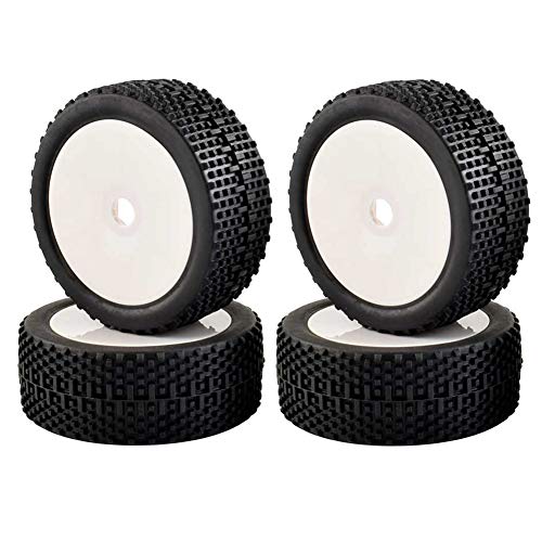 LAFEINA 4Pcs 1/8 Scale Tires Wheels 17mm Hubs RC 1:8 Buggy Off-Road HSP HPI Model Car Parts (White)