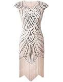 PrettyGuide Women's 1920s Gastby Diamond Sequined Embellished Fringed Flapper Dress S Luxury Beige