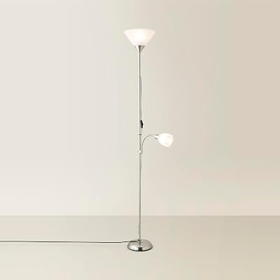 MiniSun Modern Brushed Chrome 2 Way Floor Lamp with LED Bulbs