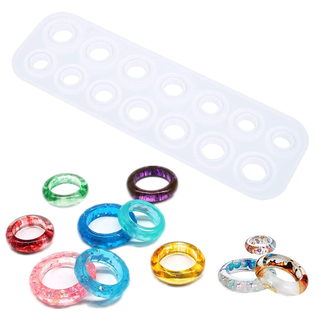 RuiChy 7 Sizes Silicone Resin Ring Mould for Crystal Epoxy Mold Finger Rings Earrings Pendant Moulds for DIY Jewelry Craft Casting Making
