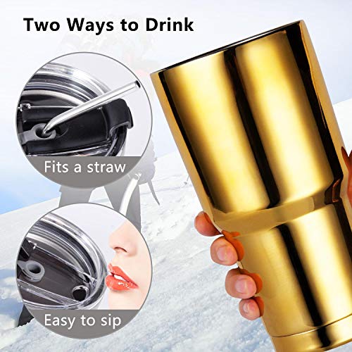 30oz Stainless Steel Insulated Tumbler Travel Mug with Straw Slider Lid, Cleaning Brush, Double Wall Vacuum