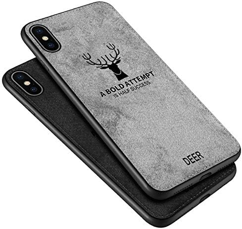 iPhone Xs MAX Case,Soft Luxury Slim Fabric Texture Soft TPU 3D Deer Print Cloth Pattern Cover Soft TPU Edge Shockproof Apple iPhone Xs MAX 6.5 inch (Gray)