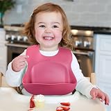 Vicloon Silicone Baby Bib 2PCS Waterproof with Wide Food Catcher Pocket Pink view 8