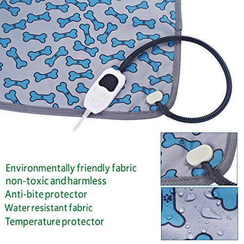 N / A Upgraded Pet Heating Pad for Dog Cat Heat Mat Indoor Electric Waterproof,with Timer and Temperature Adjustable Pet Bed Heater Warmer with Chew Resistant Steel Cord,17x 17 inch (Blue)