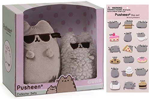 Gund Sunglasses Pusheen Collectible Set 8.5" Stuffed Toy Plush with Puffy Pusheen Sticker Book