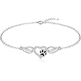 Fenthring Paw Bracelet Paw Print Bracelet for Women Sterling Silver Link Cat Dog Pawprints Angel Wings Memorial Lover Gifts