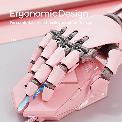 INPHIC Mouse da Gioco Cablato, Gioco ergonomico Mouse per Computer USB Mouse RGB Gamer Desktop Laptop PC Mouse da Gioco, 7 Pulsanti programmabili per Windows 7/8/10/10 XP Vista Linux (Rosa)