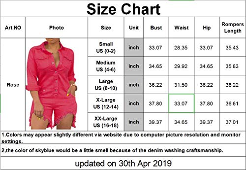 Women Sexy V Neck Denim Rompers Casual Denim Stand Collar Fasten Short Sleeve Button Up Riders T Shirt Jacket Tops BIb Loose Comfy Wide Leg Short Pants Party Club Outfits with Pockets - Thumbnail 3