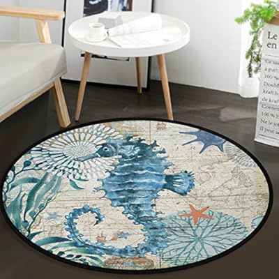 Vdsrup Ocean Sea Horse Doormat Nautical Seahorse Starfish Round Floor Mat Non Slip Carpet Yoga Mat Rug for Entryway… 51Exn%2Bml9ML
