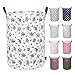 DOKEHOM 22-Inches Freestanding Laundry Basket with Lid, Collapsible Extra Large Drawstring Clothes Hamper Storage with Handle (Roses, XL)