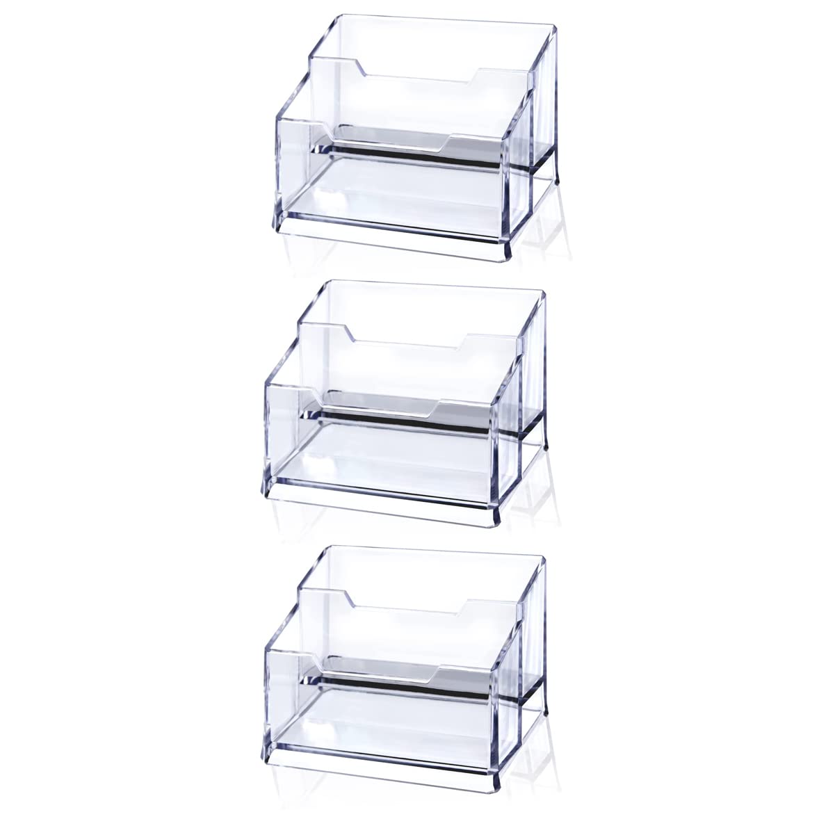 Meschett 3 Pack Clear Acrylic Business Card Holder,2 Tier Premium Acrylic Clear Business Card Holder Stand for Desk Fits 100 Business Cards