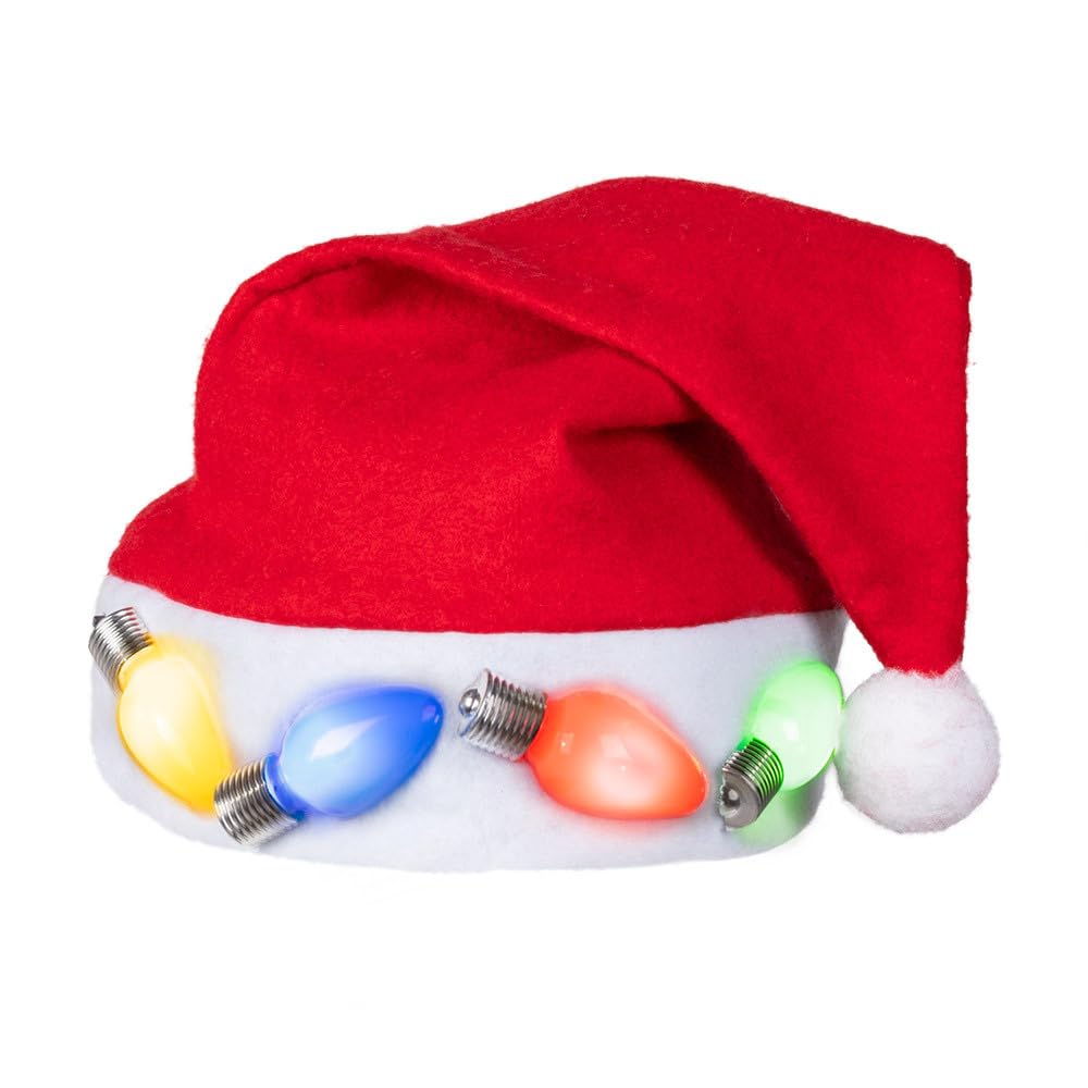 Boland Light Up Santa Hat, LED, Plush White Trim, Christmas Hat, Xmas, Christmas Fancy Dress Accessory, Unisex, Flashing Santa, Party, Secret Santa, Adult, One Size (Red)