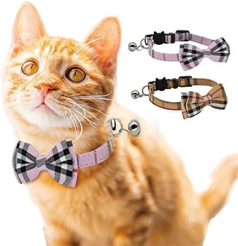 DAIXI Cat Collar, Breakaway with Cute Bow Tie and Bell for Kitty and Some Puppies, Adjustable from 7.8-10.5 Inch 2 Packset