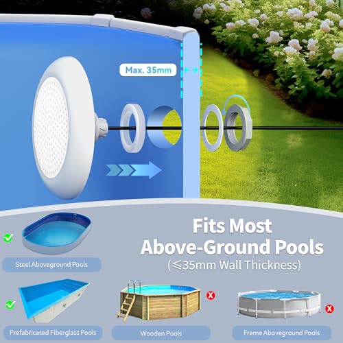 OSREE LED Pool Lamp with 2 Inch Thread, 18 W Pool Projector 6000 K, Non-Dimmable, 1800lm, Diameter 242mm, 12V AC/DC Waterproof IP68 Resin Filled Spotlight Lamp for Above Ground Pools in Steel