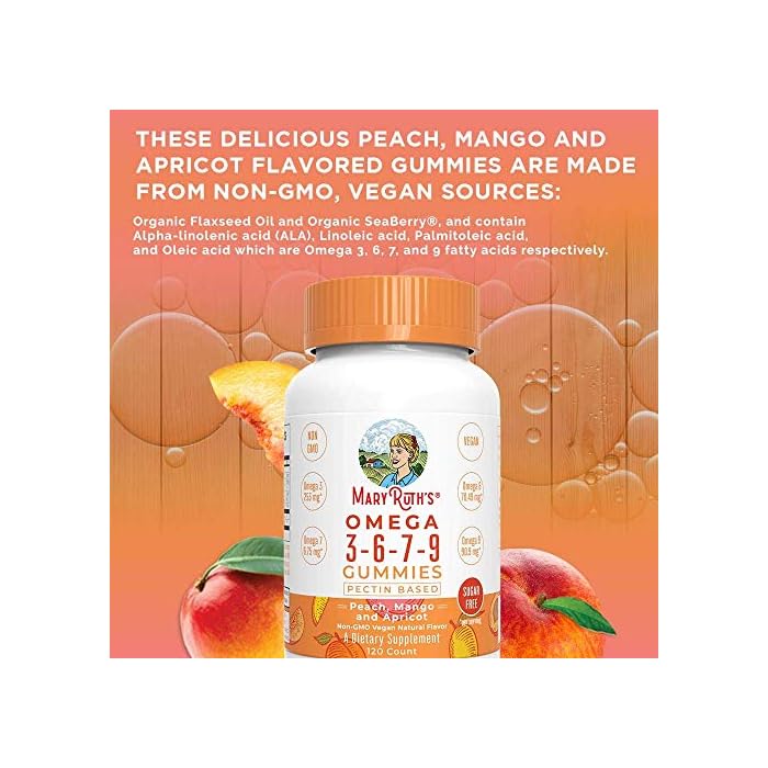 Vegan Omega 3 6 7 9 Gummies by MaryRuth's Up to 4 Month Supply