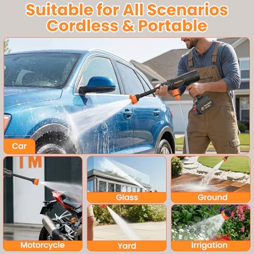 Flouritech Cordless Pressure Washer, 1200PSI Portable Power Washer with 6-in-1 Nozzle, 21V Hand Held Pressure Washer with 2 Batteries, Electric Power Cleaner for Car, Garden, Home