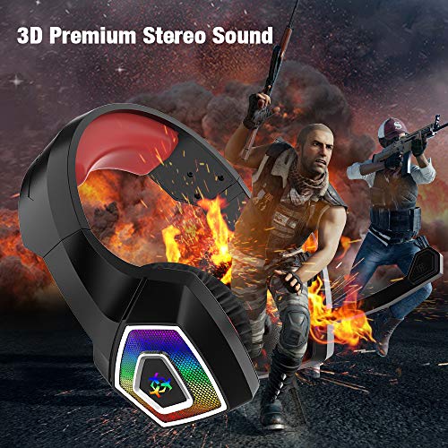 Gaming Headset for Xbox One, Y-Team Gaming Headphone with Noise Cancelling Microphone, Stereo Audio, Soft Earmuff, LED Light for Xbox One/PS4/PC/Mac/Laptop/Switch(Red)