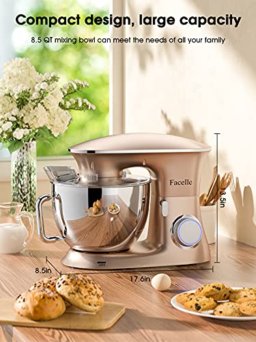 8.5 L 2000 W Bread Mixer for Pastries, Facelle Kitchen Robot, Kneader, Low Noise, Powerful and Professional, 6 Speeds with Pulse, Stainless Steel Bowl