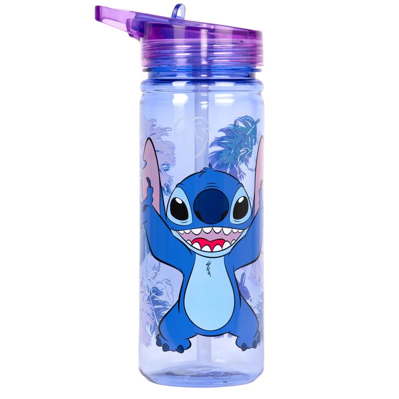 Disney Stitch Plastic Bottle with Straw BPA Free - 580 ml School Water Bottle for Girls 100% Leakproof Durable Drink Bottle for Girls