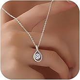 PUPILLEMON 925 Sterling Silver Birthstone Necklace for Women,12 Color Birthstone Infinity Necklace,16"+2" Adjustable Minimalist Dainty Jewelry Gift for Women