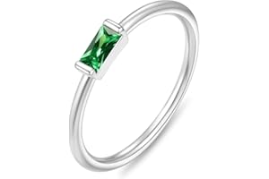 RLMOON Gold Birthstone Rings for Women Non Tarnish Gold Stackable Rings Dainty 14K Gold/Silver Plated Baguette CZ Emerald Green Ring Personalized Jewelry Gift for Birthday Size 4-10