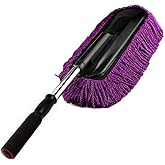 Bargain Crusader Removable Telescopic Car Wax Drag Nano Fiber Wash Brush Dusting Tool Mop Dash Duster Exterior Interior Cleaning Kit (Premium Duster 1 Pcs Set, Purple)