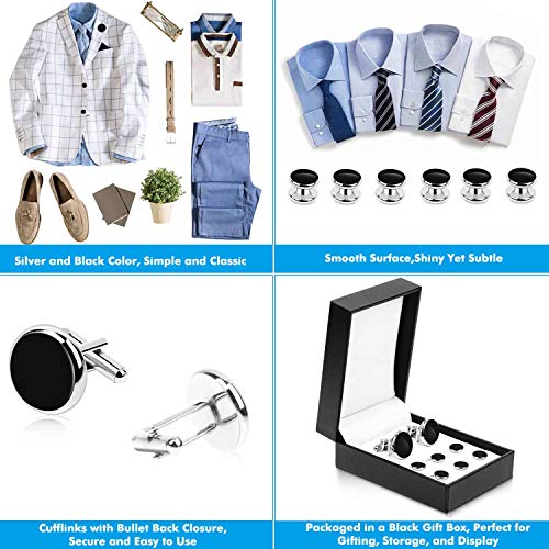 image for Cufflinks and Studs for Tuxedo, Cridoz 2 Cufflinks and 6 Studs Buttons