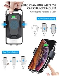 Cargador inalámbrico para auto, CHGeek 10W Qi de carga rápida Sujeción automática Montaje del carro Parabrisas Soporte de teléfono de ventilación de aire para iPhone Xs Max XR X 8 8 Plus, Samsung Galaxy S10 S10 + S9 S9 + S8 Nota 9, etc.