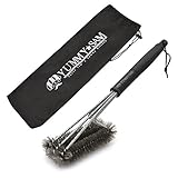BBQ Grill Brush Outdoor Barbecue Cleaning Scraper Cleaning Tool - 18'' Heavy Duty 3 In 1 Stainless Steel Woven Wire Cleaner for Char-Broil, Weber, Porcelain, Infrared Grills (Storage Bag included)